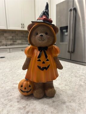 “New” Sweet Street Cute Halloween Bear in Orange Pumpkin Dress & Witch Hat